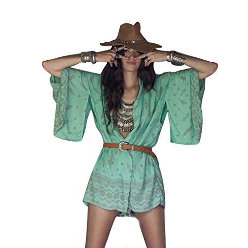 Women's Kimono Cardigan,Kingwo Ladies Feitong Women Boho Printed Chiffon Loose Shawl Kimono Cardigan Tops Cover up Blouse (M, Green)