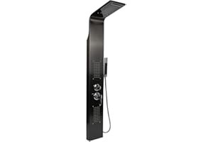 MUPAI Colonne de Douche en Acier Inoxydable avec Jet de Massage, Buses de Massages et Douche Manuelle, pour Salle de Bain/Hôtel (Noir)
