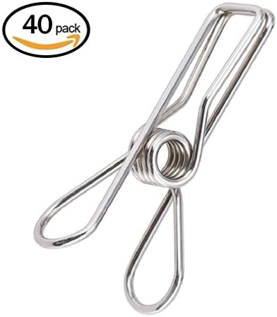 Willdo 40 PCS Clothes Pins Stainless Steel, Laundry Clips for Outdoor Indoor Clothesline Drying,Clothespins Kitchen Tools Fasteners for Socks, Scarfs and Delicate Clothes, 2.2 Inch