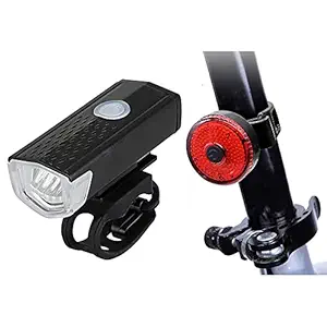 FABSPORTS Aluminum USB Rechargeable LED Bike/Bicycle Light Set, High Bright Front Light and Back Light, 3 Light Modes, Portable, Waterproof Headlamp (Black)