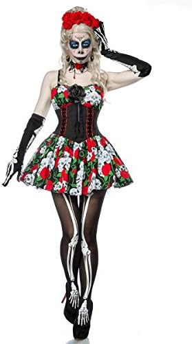 Ladies Skeleton Ghost Horror Costume Dress, Gloves, Necklace, Earrings, Alice Band, Tights -  multi-coloured - 8