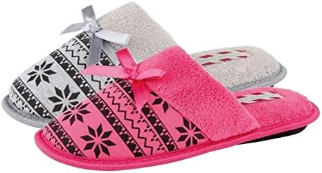 Scrapbook Ladies Womens Girls Stylish Mule Slippers In Pink &amp; Grey (UK Adult Medium 5/6, Pink)