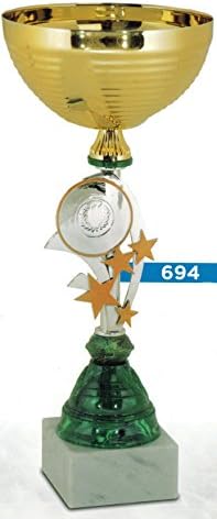 Trophy for Sports premiazioni Marble Base with Stars and Gold Cup Inserts Greens and Color Silver – H 28 cm D 10 cm – Finished – Made in Italy – Gift Idea