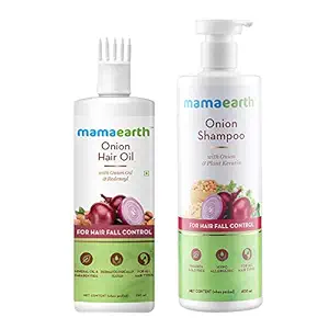 Mamaearth Onion Duo For Hair Fall Control: Onion Hair Oil 250 ml + Onion Shampoo 400 ml