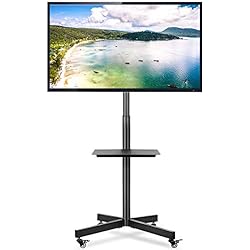 RFIVER Chariot TV Meuble Télé Support avec Roulette Pied Pivotant et Réglable en Hauteur de 32 à 60 Pouces Mobile TV de Plancher Robuste MT2001