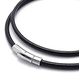 cadena cuero punk Anchura de cadena: 0.4cm Collar - SODIAL(R) Collar de hombres mujeres de joyeria, Collar cuerda cadena coraza de cuero trenzado de cierre de acero inoxidable, Negro šC ancho 4 mm - longitud 60 cm