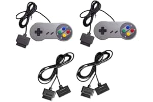 FAIRY TAIL & GLITZER FEE Lot de 2 manettes rétro + 2 rallonges de 1,8 m – Compatible avec SNES / Super Nintendo – Lot de 2 manettes de jeu pour consoles classiques 16 bits