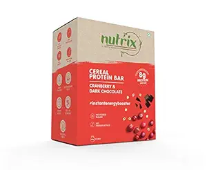 NUTRIX Cranberry Dark Chocolate Cereal Protein Bar For Men, Women & Kids 240 Gram Pack - 6 Pc Box, 40 gm Energy Bar with No Added Sugar