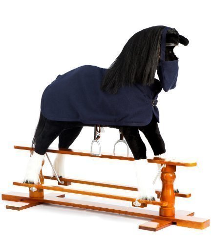 The 1 for U Black Rocking Horse Shadow with Blue Blanket and Nose Bag