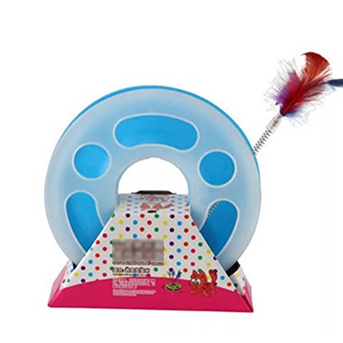 Preisvergleich Produktbild Ndier Interaktive Katze Spielzeug Single Layer Vergnügungspark Katze Cat Turntable Spielzeug Katze Moving Feder Frühling Spielen Ball Bell Halloween Spielzeug blau