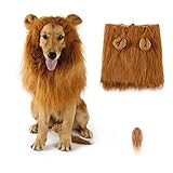 Material de primera calidad y con orejas. Esta cuerda de león para perro está hecha de piel sintética y poliéster, suave y suave con orejas bonitas. Además de un bono de regalo, una cola de león está incluida con cada disfraz de Lion Mane.