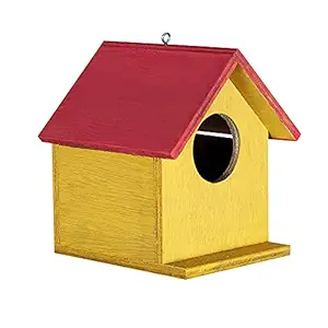 KIDDLY MART Hanging Bird House, Wood (17 cm x 17 cm x 15 cm) (Blue)