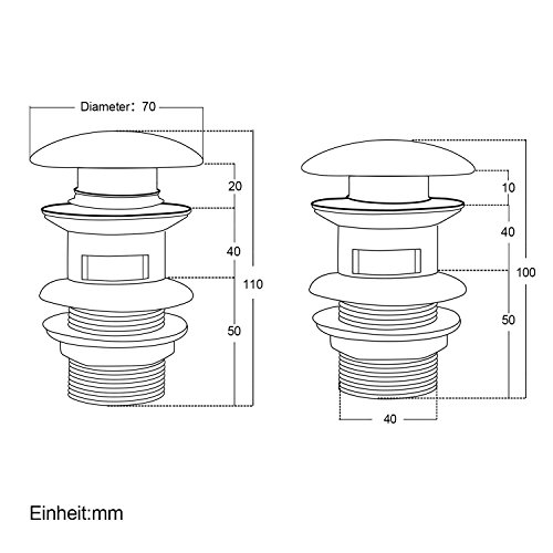 Runde Weiß Ablaufgarnitur POP UP Ventil Waschbecken Stöpsel für Waschbecken mit Überlauf, aus Hochwertige Keramik und Messing - 7