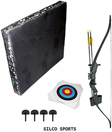 SILCO ARCHERY YOUTH KIDS RECURVE BOW SET -BLACK - FOAM TARGET, 4 X ARROWS & 5 X FITA APPROVED PAPER TARGETS