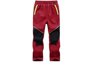 Zzkouine Pantaloni Sci Bambino Pantaloni Trekking Softshell da Neve, Impermeabili e Anti Vento Pantalone Bambini con Fodera in Pile