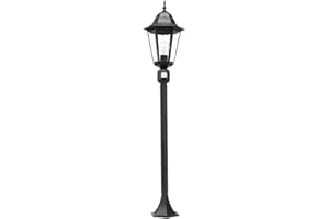 HOFSTEIN Lampe sur pied classique à 1 flamme, hauteur 122 cm, noir, avec détecteur de mouvement pour ampoules E27, ampoule(s) non incluse(s)