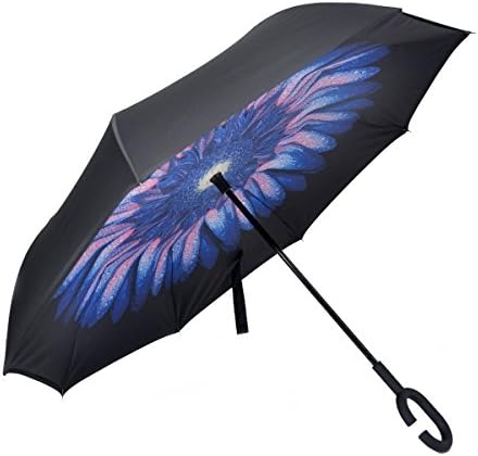 Double Layer Inverted Umbrella Cars Reverse Umbrella,Windproof UV Protection Big Straight Umbrella for Car Rain Outdoor With C-Shaped Handle Travel Umbrella by Elecmart(Blue Drops)