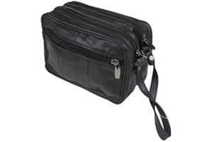 Mens Lorenz Man Bag Leather Black With Wrist Strap(Size:M)