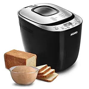 AGARO Fiesta Bread Maker, Atta, Dough Maker, Fully Automatic,12 Pre-Programmed Menus, 3 Crust Colours, 1 Hour Keep Warm Function, up to 900 Gms Bread Non Stick Pan Capacity, 550W, LCD Display, Black