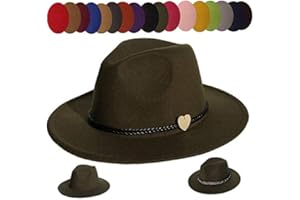 JK Home Fedora Hats with 2pcs Removable Belt Buckle - Wide Brim Wool Felt Panama Hat Soft Warm Jazz Cap for Unisex Men Women