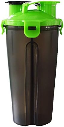 QIFEI Dual Shaker Premium Smoothie Drinks Cup Shaker 700ml|350ml each side, BPA Free Protein Shaker Bottle for Fitness (black)