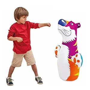 NHR Hit Me Inflated Toy for Kids Inflatable Tiger Toy Water Filled Base BOP for Toddlers PVC Punching Bag for Kids (Multi)