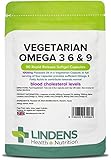 Lindens Vegetarian Omega 3 6 & 9 Flaxseed 1000mg Capsules | 90 Pack | Specially Formulated for Vegans & Vegetarians Contributes to The Maintenance of Normal Blood Cholesterol Levels