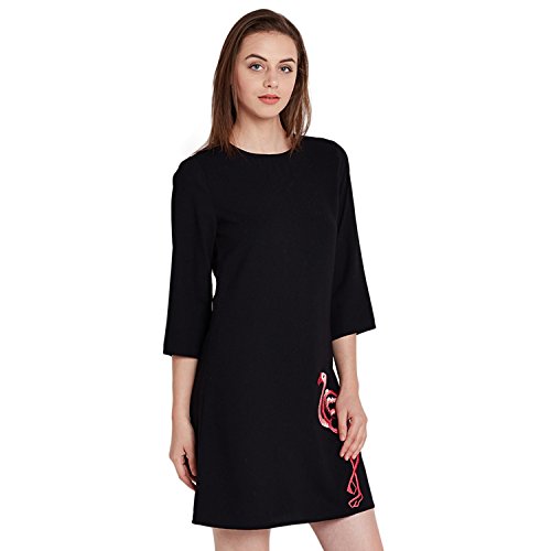 Womens Black Flamingo Embroidered Mini Dress | Desertcart BAHRAIN