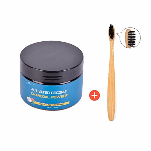 Preisvergleich Produktbild Natürliches Aktivkohle Zahnaufhellung Pulver mit Bambus Zahnbürste, Aktivkohle Pulver Zahnbleaching Active Carbon / Activated Charcoal Teeth Whitening / 100% REIN - Keine chemischen Zusätze, 59g