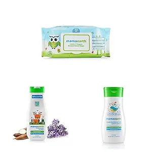 Mamaearth Indias First Organic Bamboo Based Baby Wipes (72 Wipes) & Gentle Cleansing Shampoo for Babies (200 ml, 0-5 Yrs) Combo