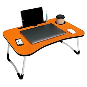 XURE Orange Laptop Table Multipurpose Foldable Cup Holder, Study Table, Bed Table, Breakfast Table, Foldable and Portable / Ergonomic and Rounded Edges / Non-Slip Legs Anti Slip Legs Color Orange