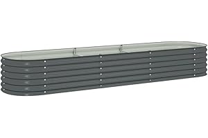 vidaXL Garden Raised Bed in Galvanised Steel Grey - Outdoor Planter for Home Gardening, DIY-friendly Design, Spacious, Weather Resistant, 320x80x44 cm