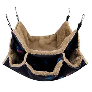Petmolico Small Pet Hanging Triple-Layer Warm Hammock Bed Cage Accessories Bedding Hideout Playing Sleeping for Parrot Sugar Glider Ferret Squirrel Hamster Rat, Navy Blue Flamingo