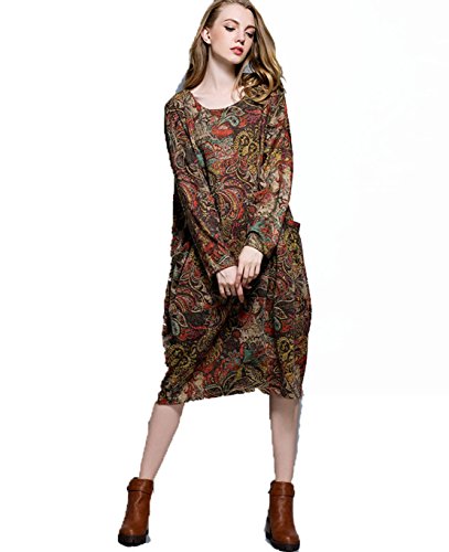 Preisvergleich Produktbild GBT Retro Druck Großes Kleid,Cashewkerne,XL