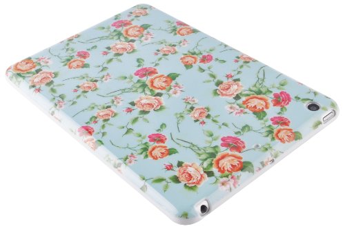 JAMMYLIZARD | Hülle für [ iPad Mini 3., 2. und 1. Generation ] Back Cover aus Silikon mit Vintage Motiv, BLAUES BLUMENMOTIV - 6