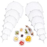 Silicone Stretch Lids, Silicone Food Covers 12 Pack, BPA 6 Different Sizes Silicone lids Fit Various Shape of Containers, Dis