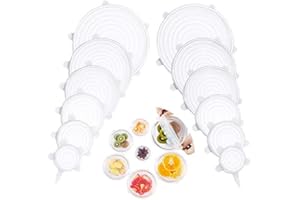 HERUIO Silicone Stretch Lids, Silicone Food Covers 12 Pack, BPA 6 Different Sizes Silicone lids Fit Various Shape of Containers, Dishes, Bowls,Jars, Safe in Dishwasher/Microwave/Freezer.