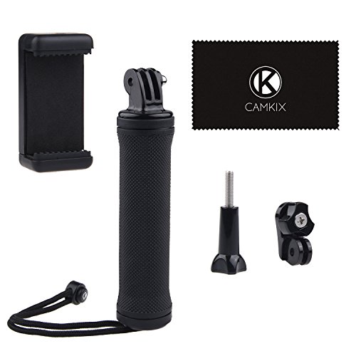 Impugnatura Stabilizzante per GoPro HERO4, Session, Nero, Argento, Hero+ LCD, 3+, 3, 2, 1 e la maggior parte di Fotocamere Compatte & Smartphone - Adattatore Treppiede, Porta Telefono Universale - Fotografia Steady Shot, Selfie (Impugnatura + adattatore treppiede + porta telefono, Nero)