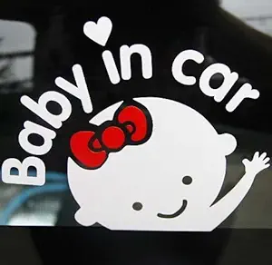 CVANU Girl Baby in Car Styling Stickers Safety Warning Baby in car Car Sticker (Pack of 2)