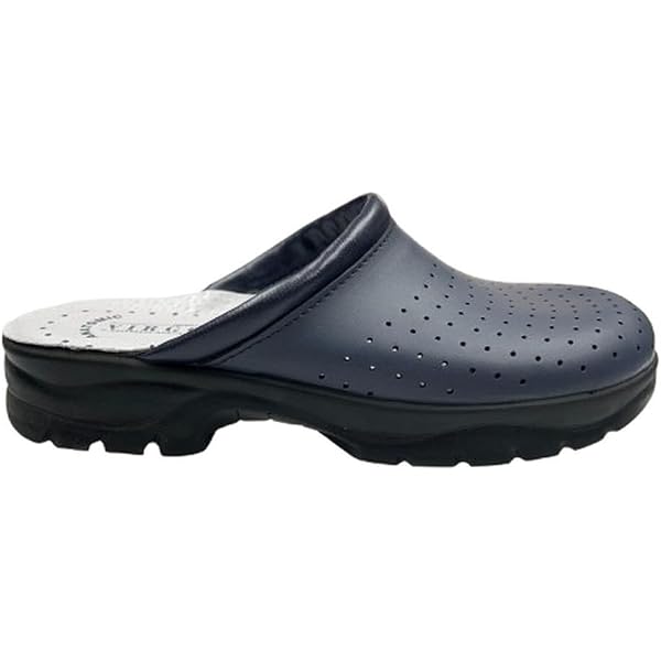 Sanital Light Ciabatte Sanitarie Uomo 44: Pelle Bianca/Blu, Plantare Anatomico, Made In Italy