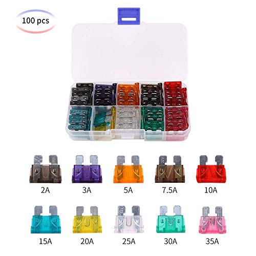 Crazepony-UK 100pcs Standard Auto Fusibili Assortment Blade Fuse 2A 3A 5A 7.5A 10A 15A 20A 25A 30A 35A Car Truck SUV Boat Automotive Replacement Fuses