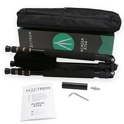 Tripode Camara Reflex ，Mactrem Profesional AT64,Portatil Desmontable,Rótula Panorómica 360°,1/4 Quick Release Plate para Canon Nikon Sony - Sistema Regulable de Tensión 37.5lbs (17 kg) (Negro)