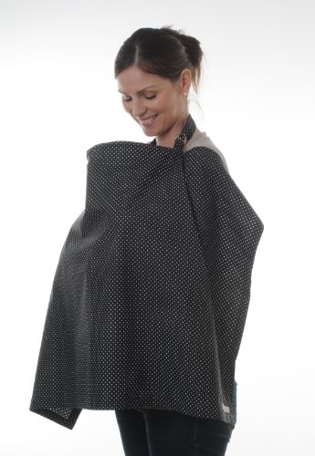 BabyBud Breastfeeding Cover - Black with White Dots - Free P&P