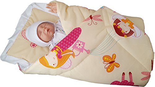 BlueberryShop Classic Swaddle Wrap/Blanket with Pillow for Newborn Baby, Cream Fairy