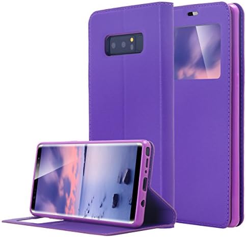 Galaxy Note 8 Case, Snewill [Big Window] PU Leather Magnetic Closure Flip View Case Folio Stand Cover with Card Slot for Samsung Galaxy Note 8 - Purple