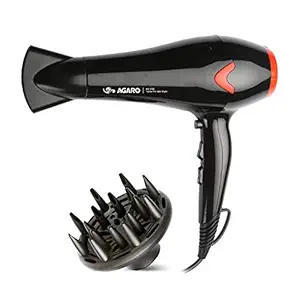 AGARO HD-1150 2200 Watts Professional Hair Dryer with Concentrator, Diffuser & Cool Shot Button- Black