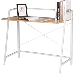 WOLTU TSB55whe Bureau d'ordinateur avec étagère,Table de Bureau Table de Travail en Bois et Acier,Environ 95x50x83cm
