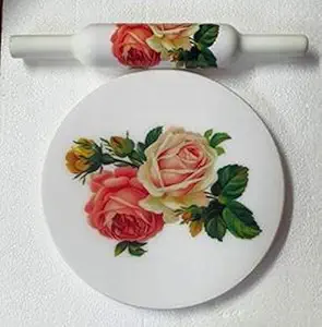 Printed Design Marble chakla Belan Set ( Wooden Belan) / Rolling Pin