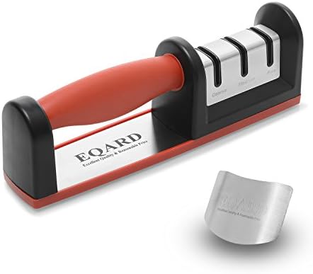 Knife Sharpener, Professional 3 Stage Kitchen Knife Sharpening System for Straight Tungsten Diamond Ceramic and Serrated Knives , Sharpens Dull Knives Quickly, Easy to Use(Black and Red)