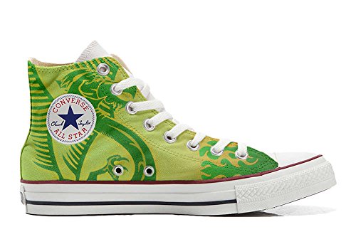 Converse Custom Printed Italian Style Green Dragon, Yellow Background